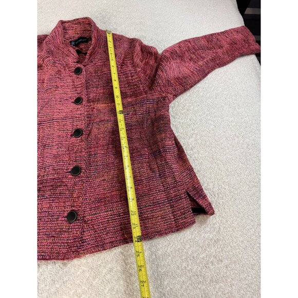 Lynn Yarrington Womens Button Up Woven Knit Blazer Cardigan Sweater Pink Red S - Picture 5 of 6